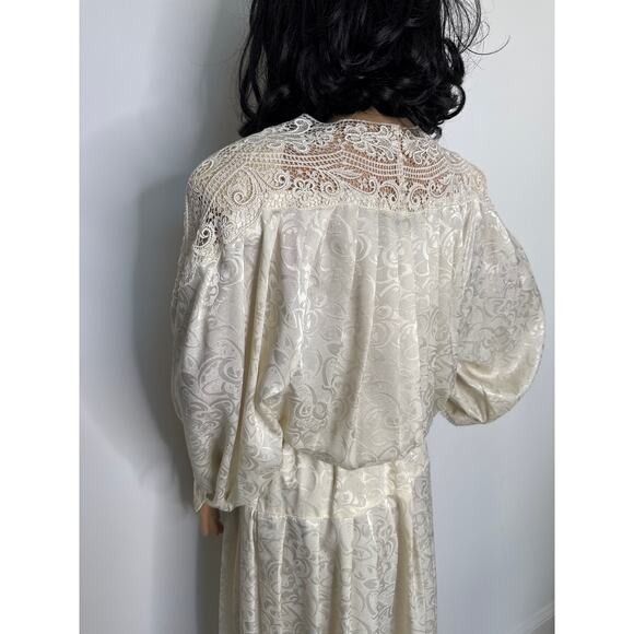 Vintage E.D. Michaels Cream Jacquard Prairie Dress Crochet Lace 80s USA medium - Picture 10 of 13